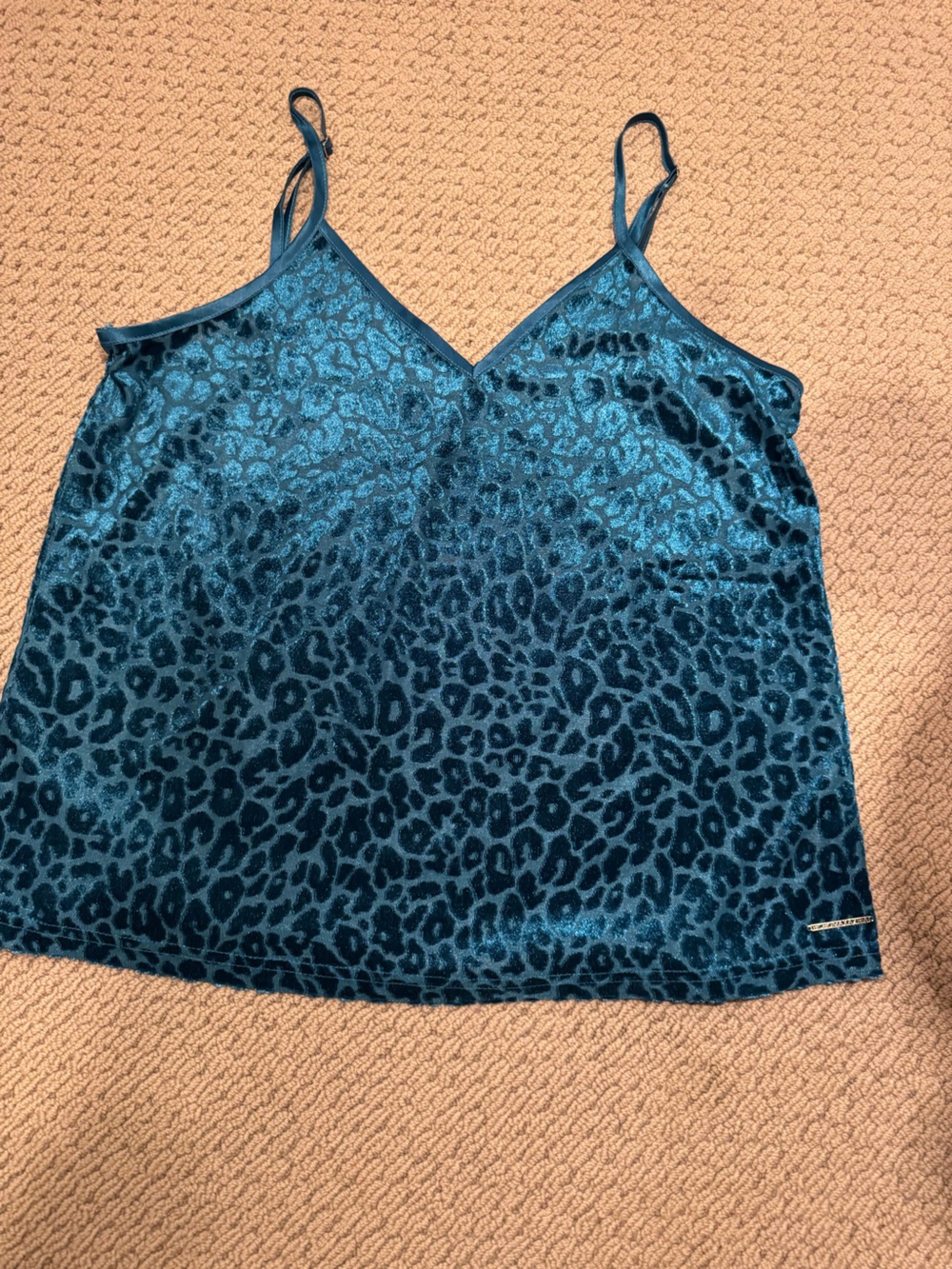 BCBGMaxAzria Teal Velvet Animal Print Camisole
